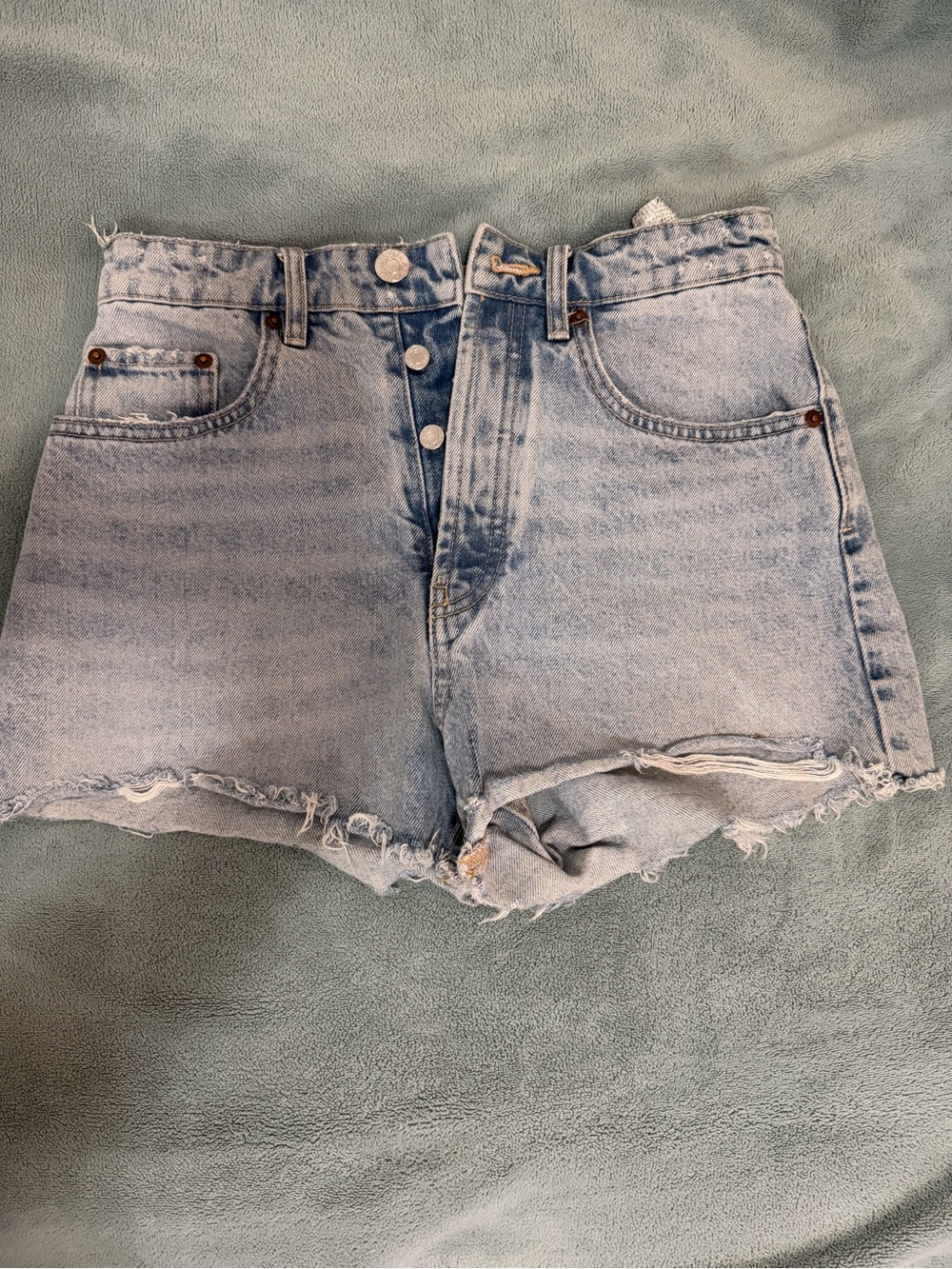 Zara Light Blue High-Rise Button-Front Denim Shorts